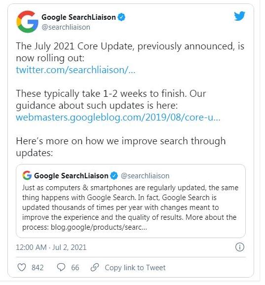 谷歌搜索2021年7月核心算法更新 Google 微新闻 第1张